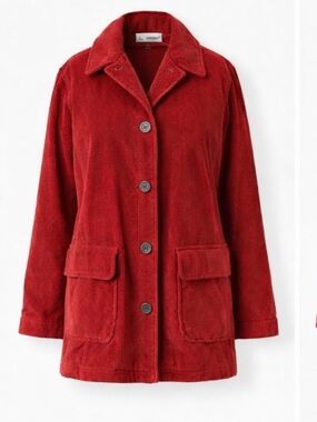 [L.L. Bean] Red Corduroy Chore Coat NWT Button Front Mid Length Sz: M